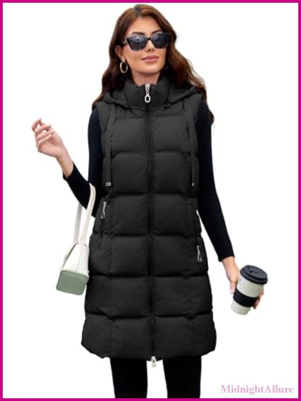 Long Puffer Vest with Removable Hood Fleece-Lined Packable Winter Vest